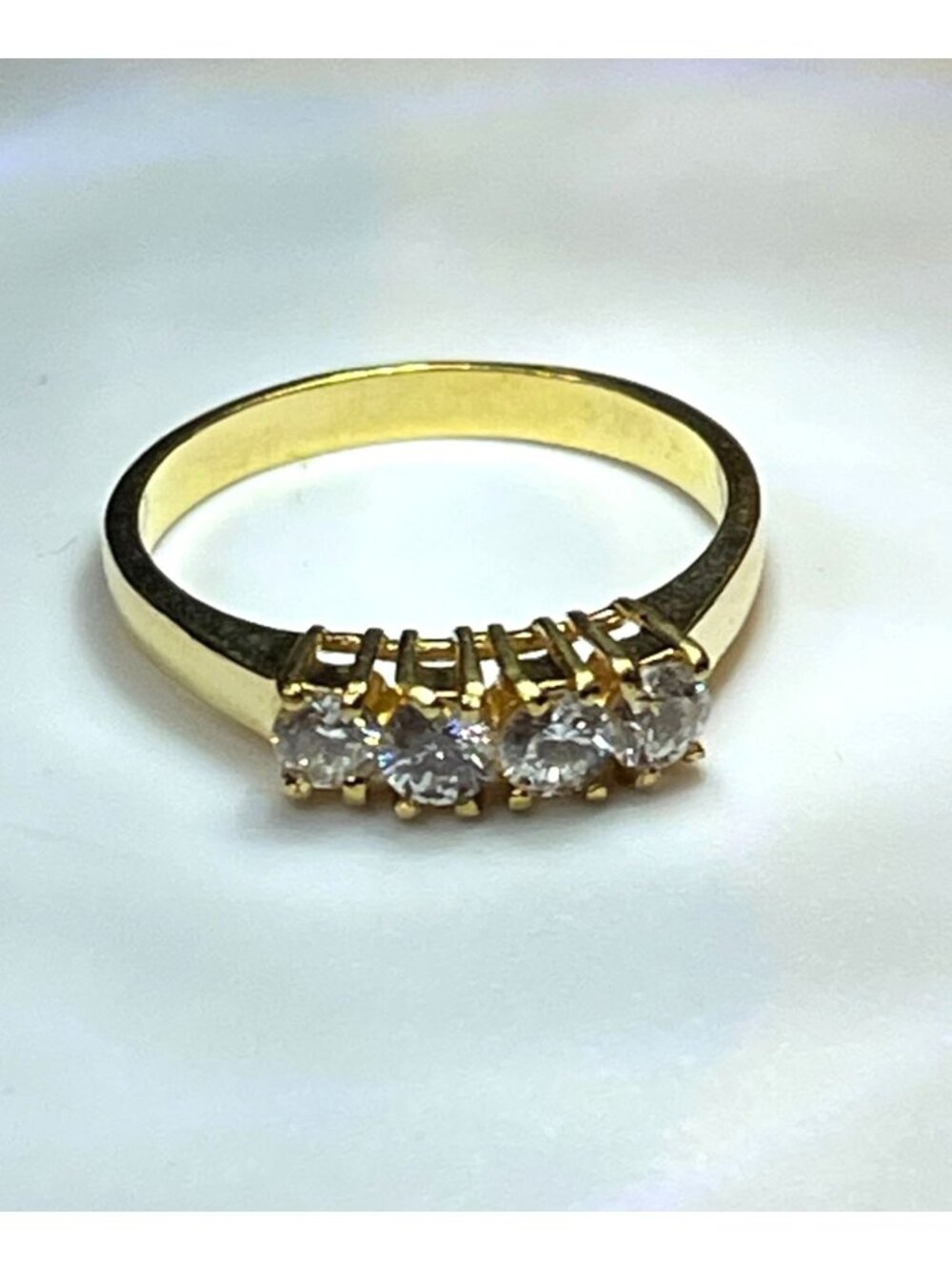 Vintage Gold Tone 4-Stone Clear Rhinestone Ring Size 8.75